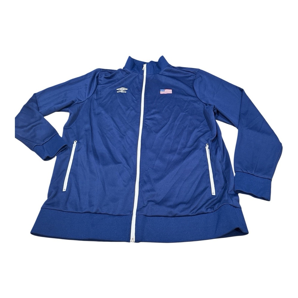 Umbro Track Jacket Mens XL Blue Full Zip Stand Collar Pockets USA Flag